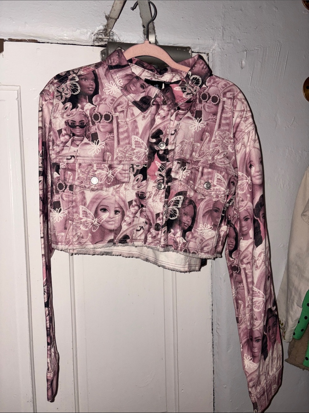 Barbie x ASOS Cropped Pink Graphic Denim Jacket - Women